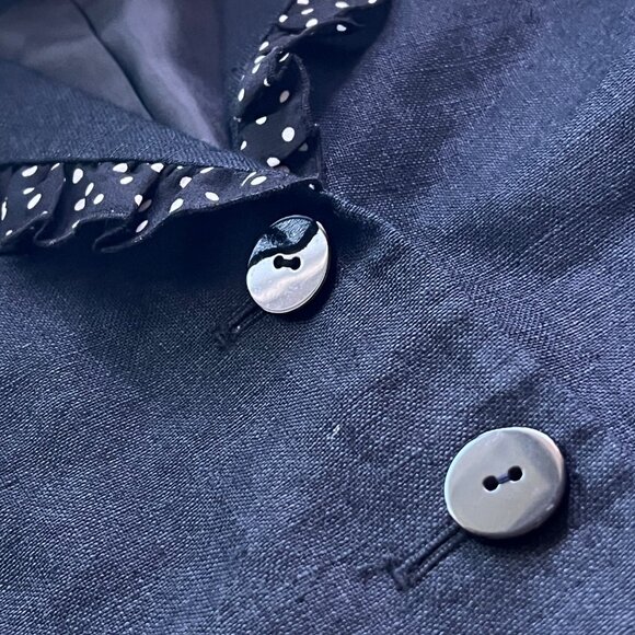 Spanner Blazer Size 8 Linen Button Front Jacket Polka Dot Ruffle Black White - Picture 4 of 9